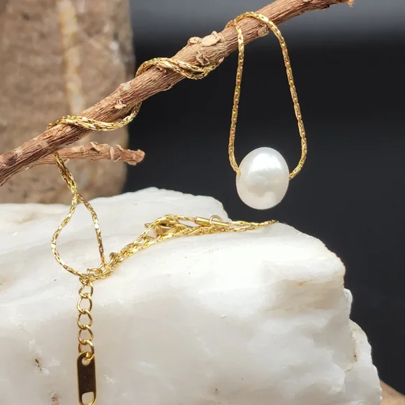 Natural Freshwater Pearl Pendant Luxury 14K Gold pl Chain Hypoallergenic